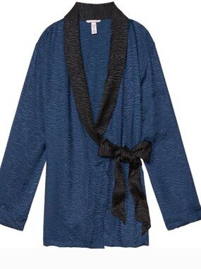 Victoria Secret Navy Blue Tie Robe Lingerie Kimono Short Long Zebra Animal